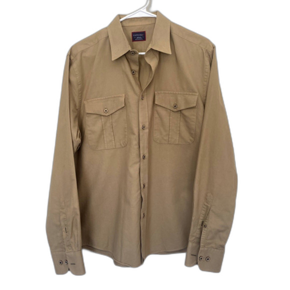 Untuckit Mens Coteaux Button Up Shirt Tan Utility 100% Cotton Size Medium - Picture 2 of 4